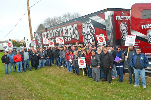 Teamsters and their supporters outside Finish LIne Express.